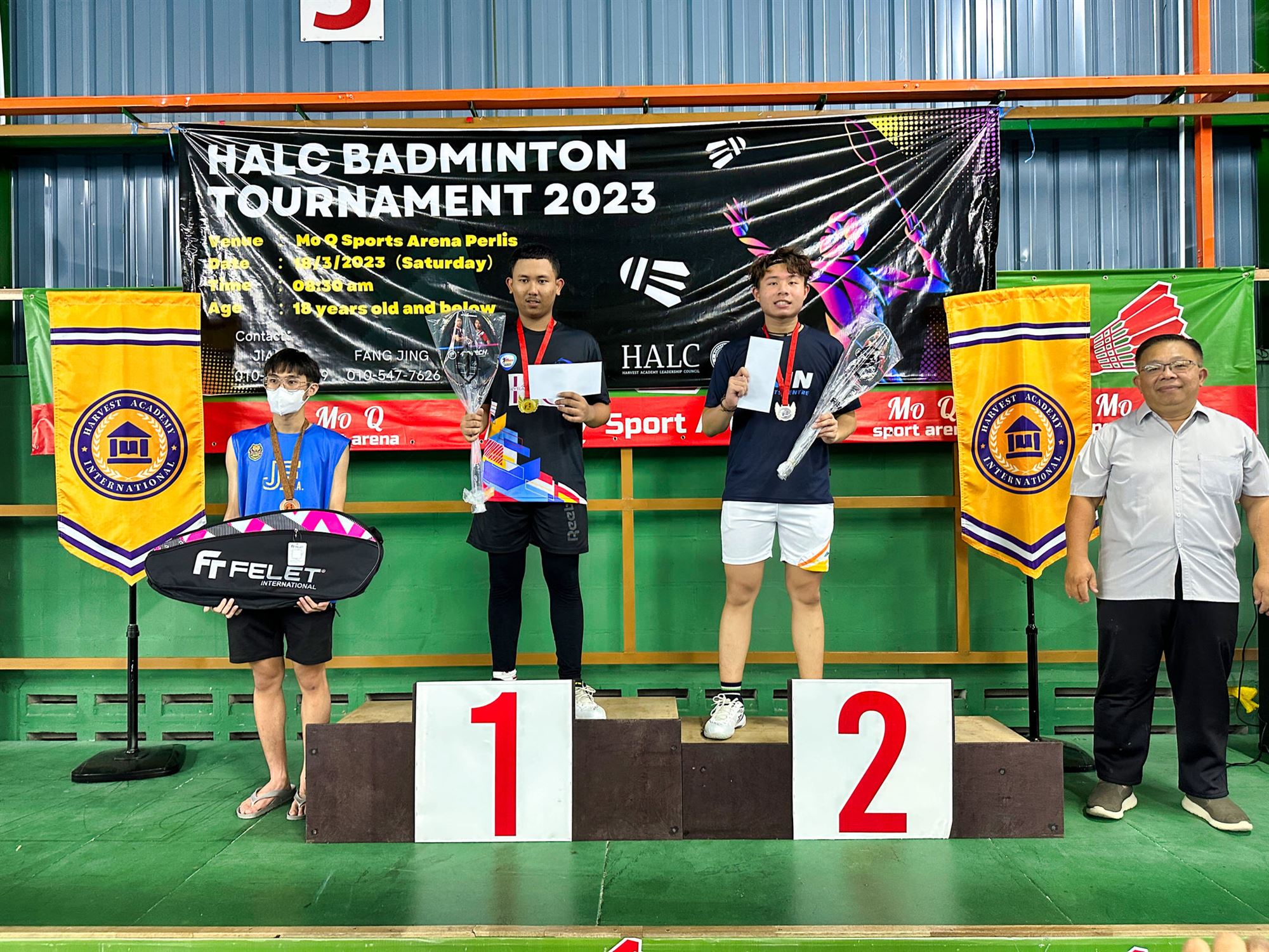 Winners on the podium at the HALC Badminton Tournament 2023