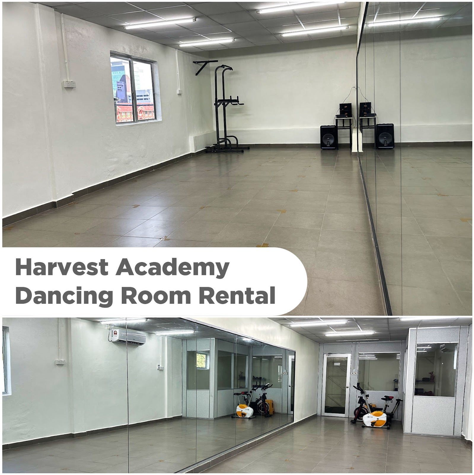 Harvest Academy dancing room with mirrors and open floor space