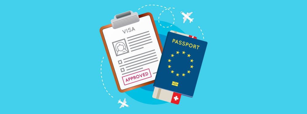 Illustration of a passport and an approved visa document